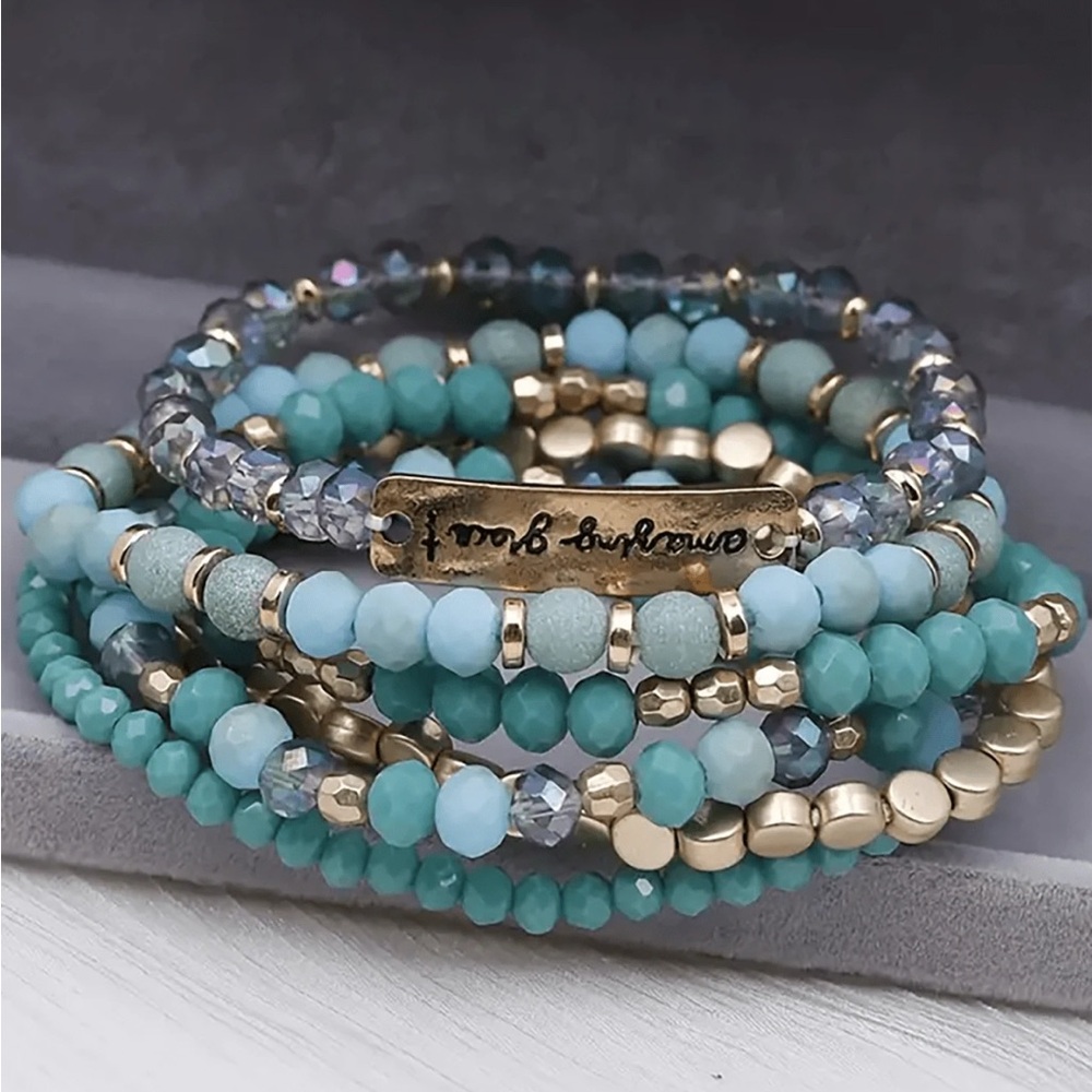 Amazing Grace Stackable Beaded Bracelet Set - Tur… - image 1